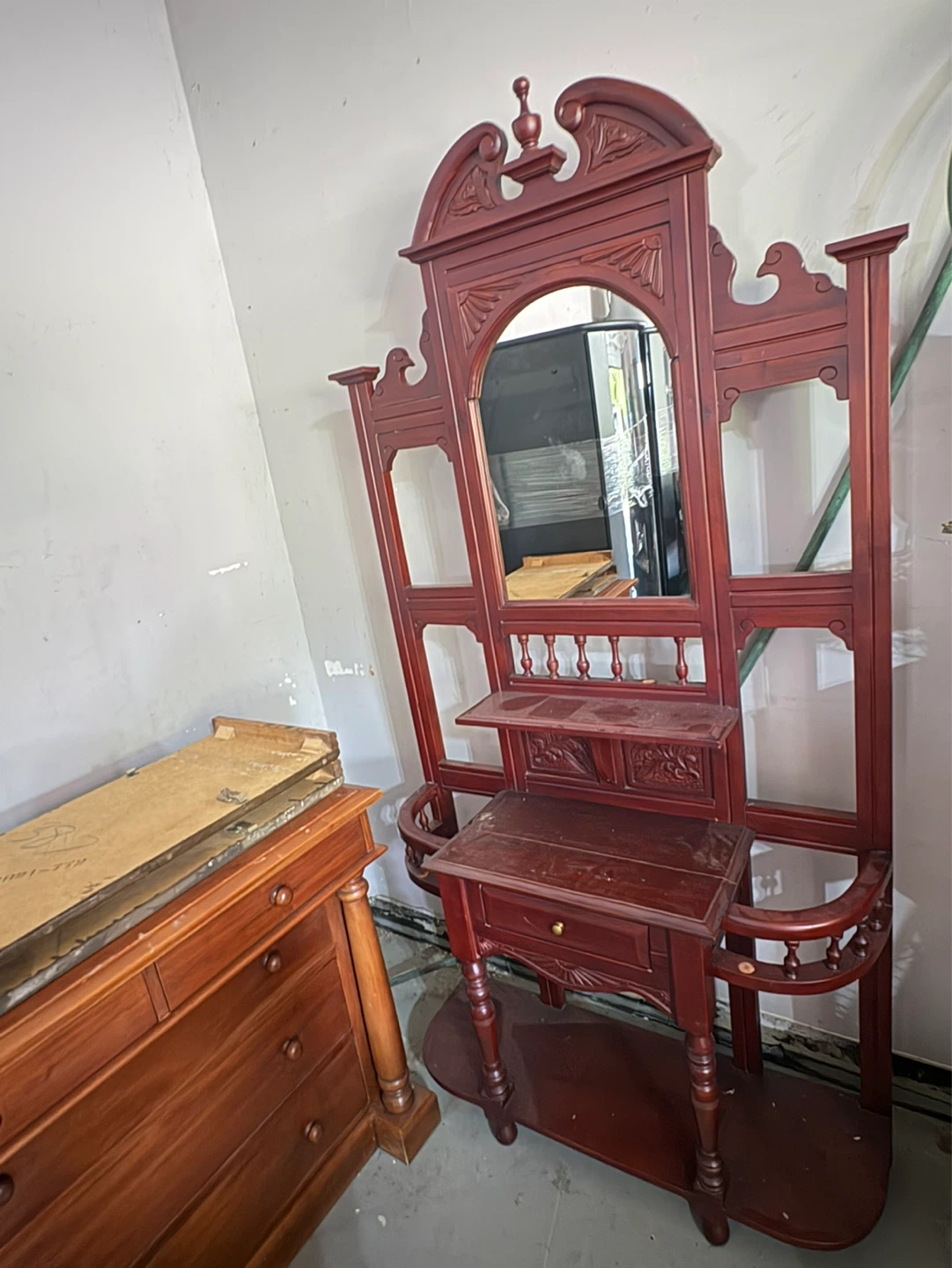 Vintage Hall Tree with Mirror - photo 2
