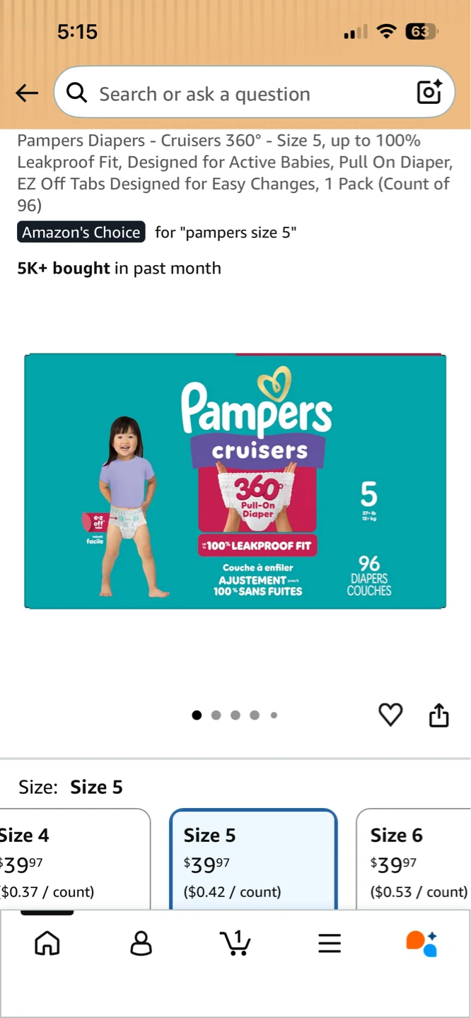Pampers Cruisers 360 Size 5 Diapers