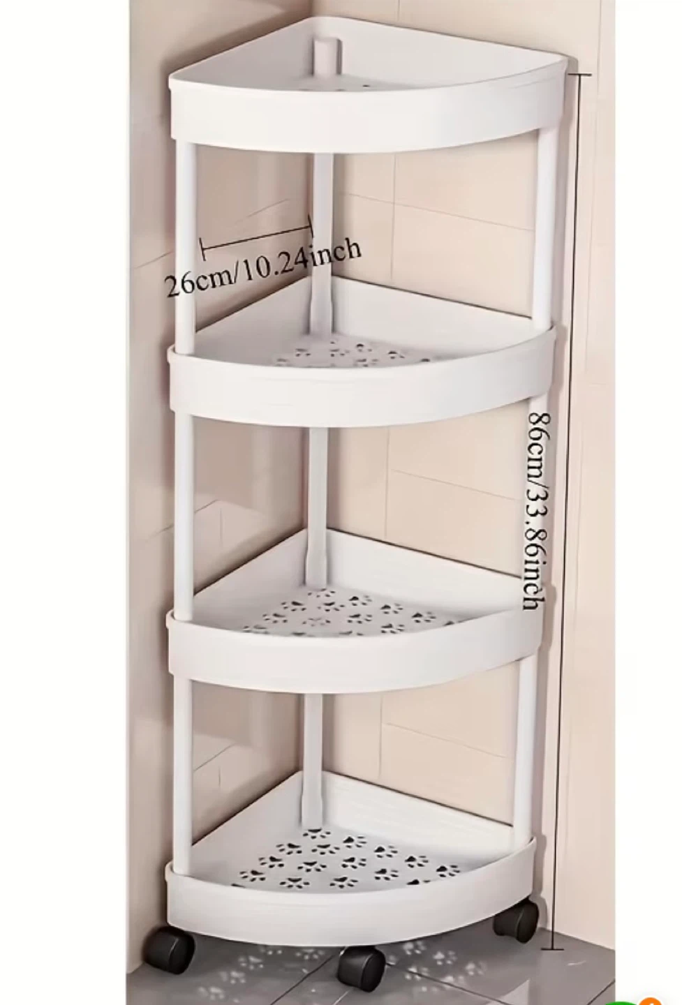 White 4-Tier Corner Storage Shelf with Wheels - photo 4