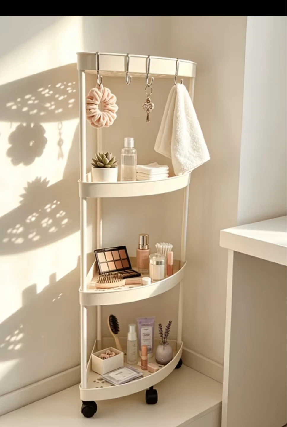 White 4-Tier Corner Storage Shelf with Wheels - photo 3