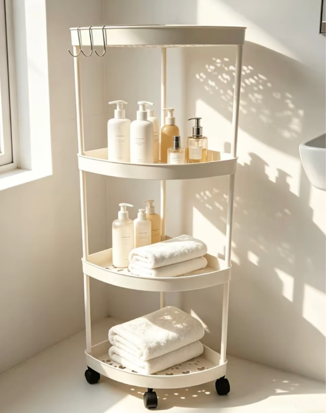 White 4-Tier Corner Storage Shelf with Wheels