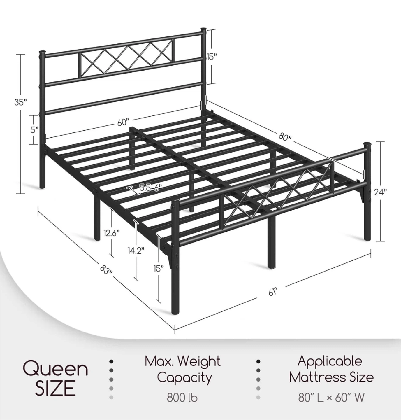 Queen Size Metal Bed Frame with Headboard - photo 2