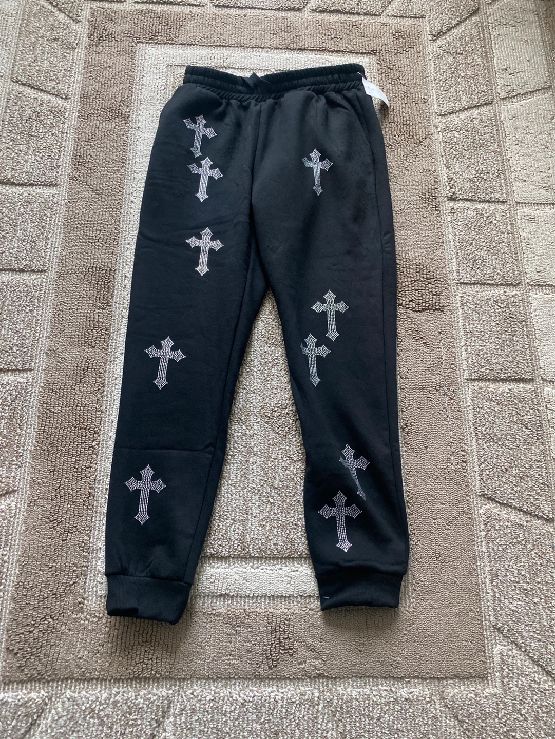 REBEL VENGEANCE Black Rhinestone Cross Joggers