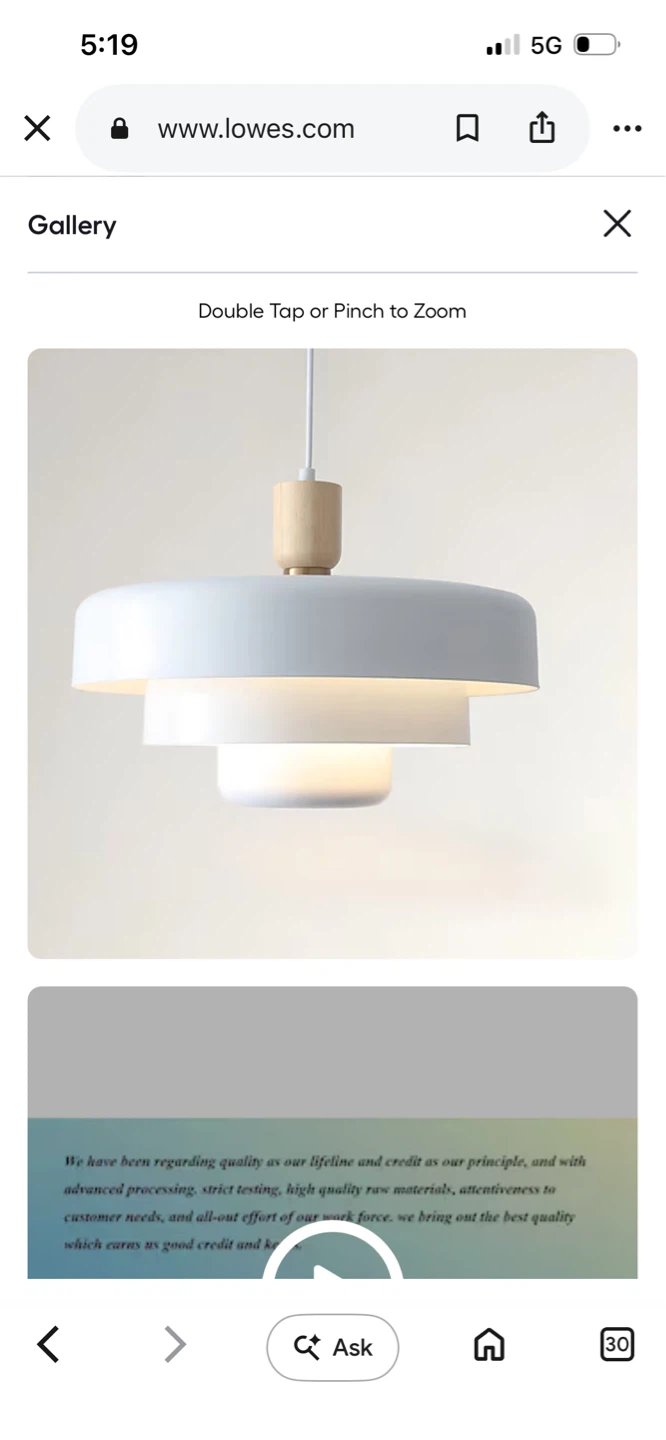 New White Pendant Light Fixture with Wood Accent