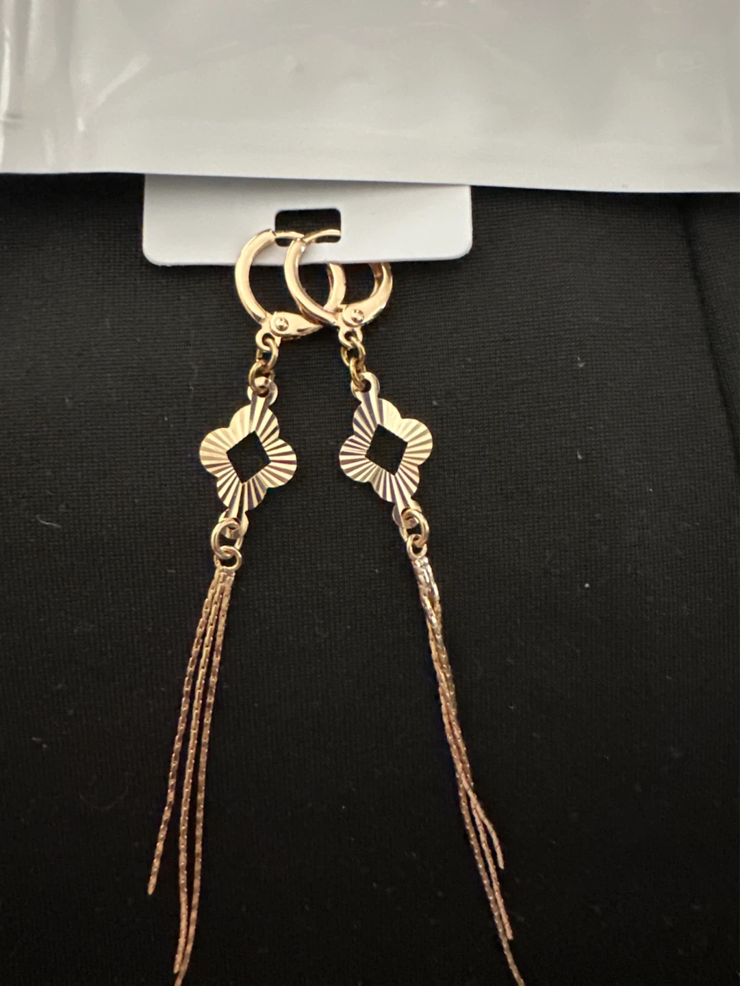 Gold Tone Drop Earrings with Clover Design