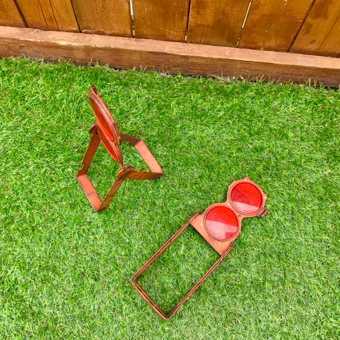 Vintage Reflectors Safety Reflectors Metal Stands Tools Pair 2 - photo 5