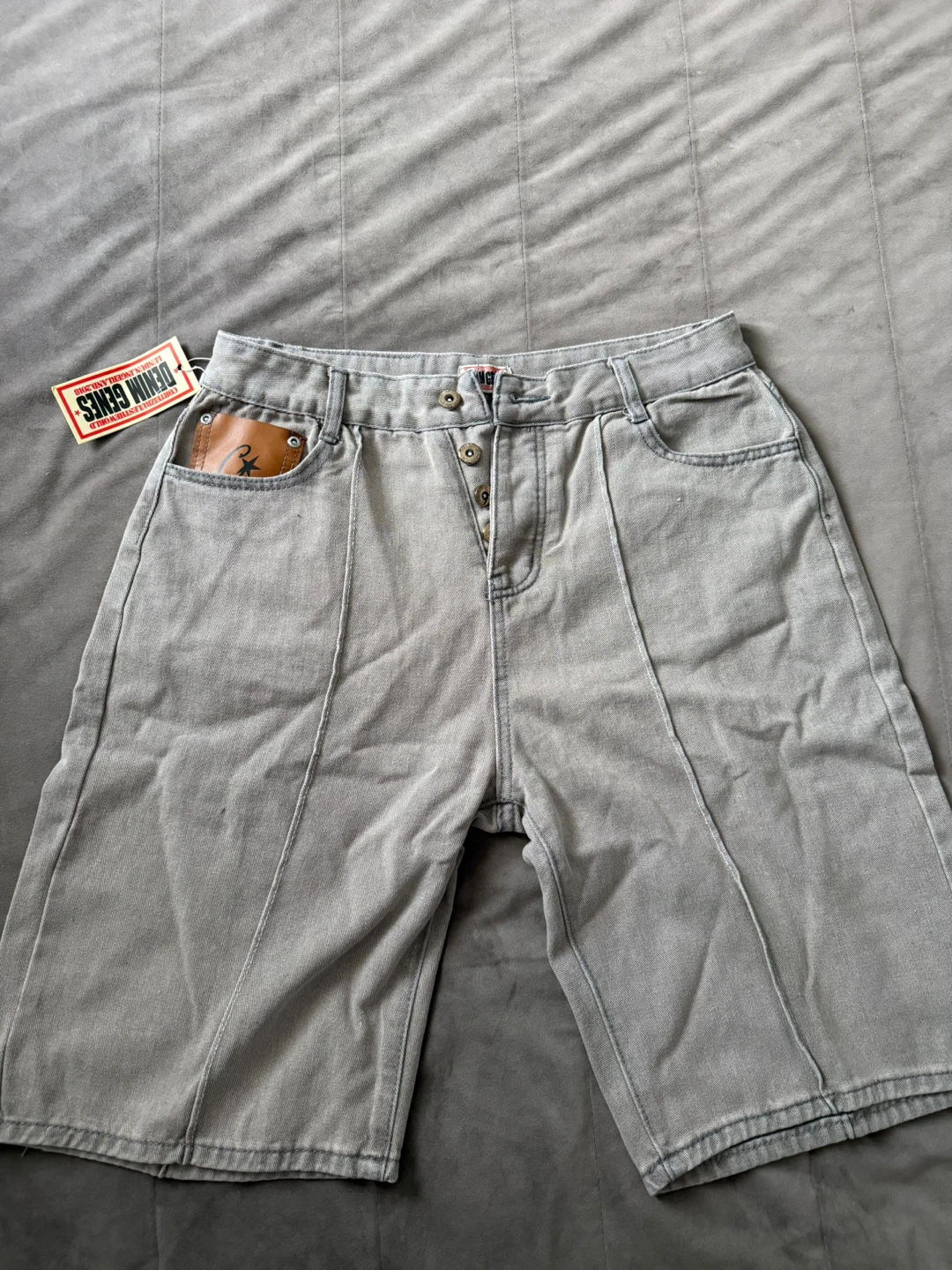 DENIM GENES Grey Denim Shorts with Star Embroidery