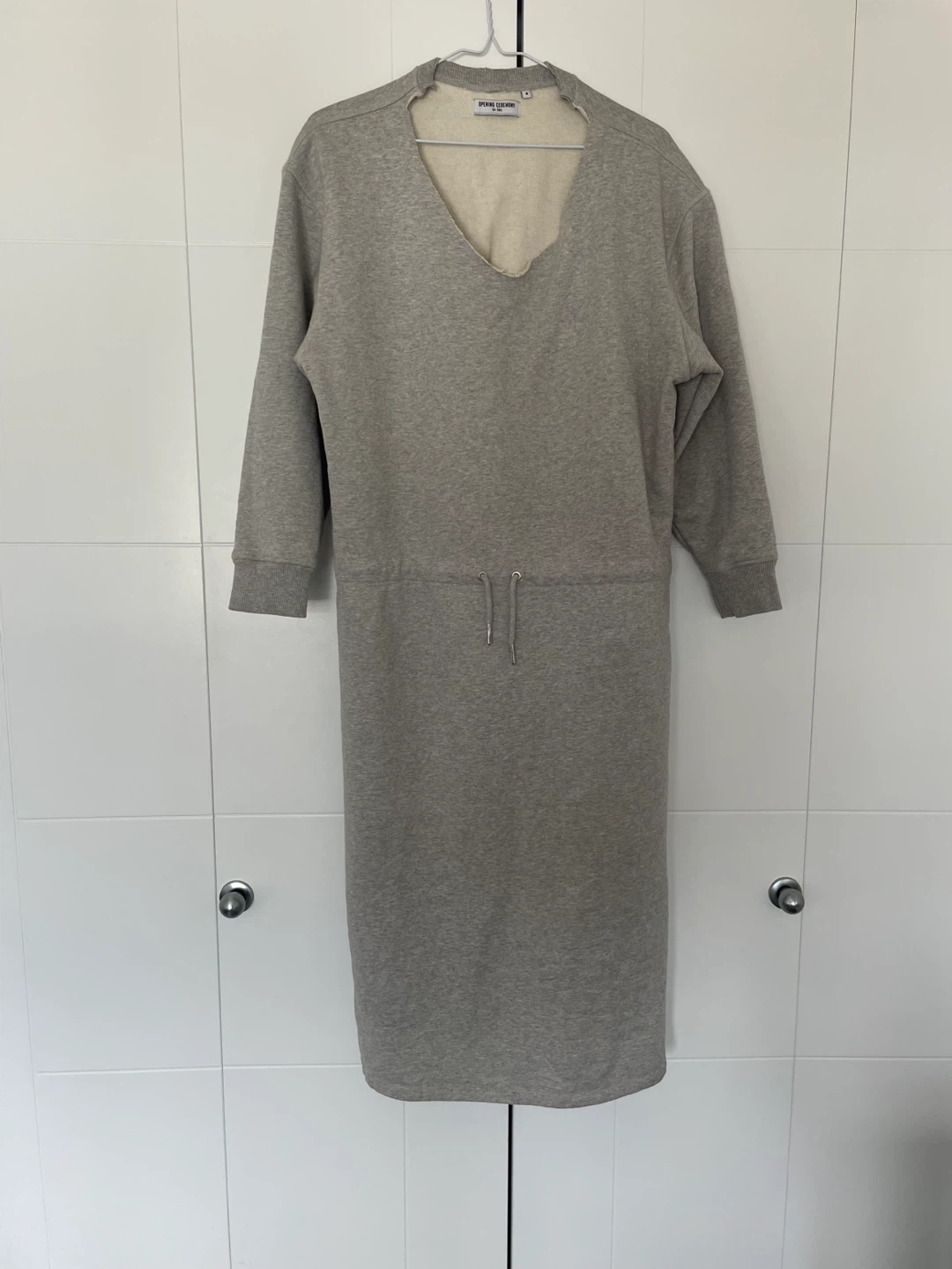 Grey V-Neck Sweatshirt Dress
