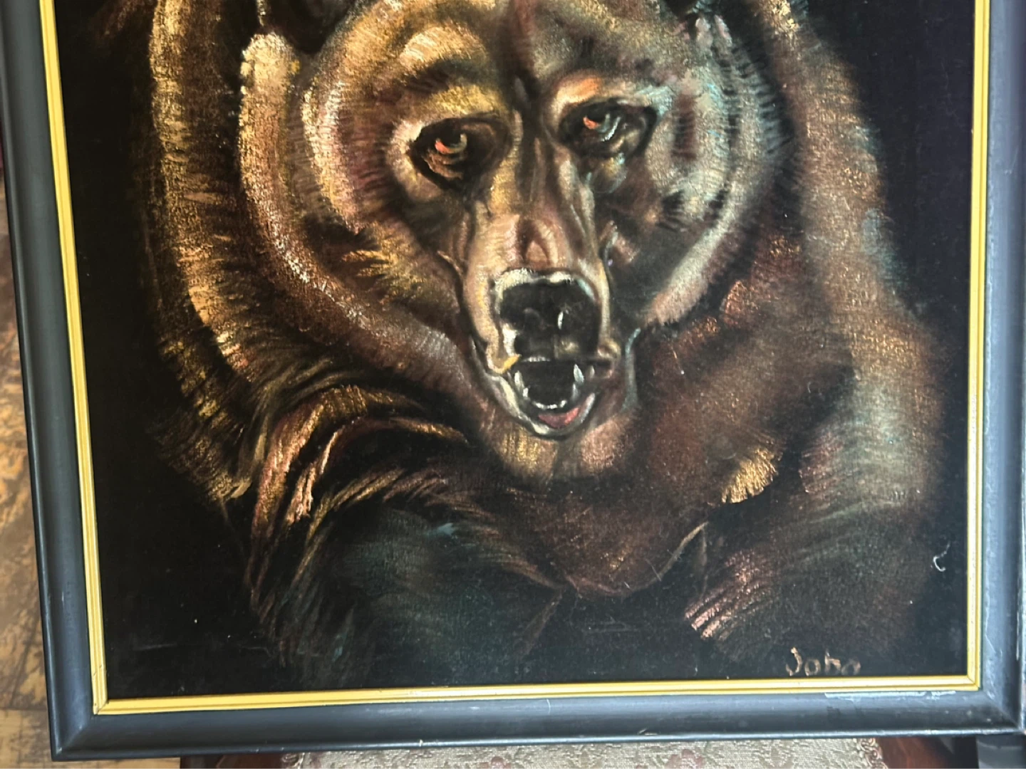 Signed Vintage grizzly velvet painting - photo 3