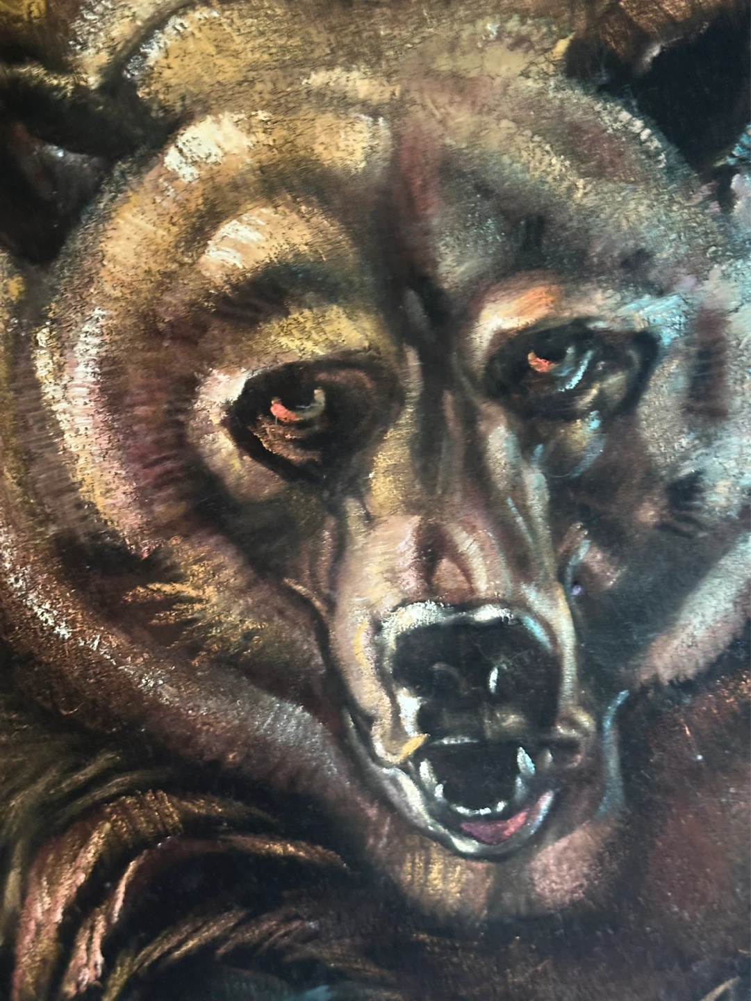Signed Vintage grizzly velvet painting - photo 4