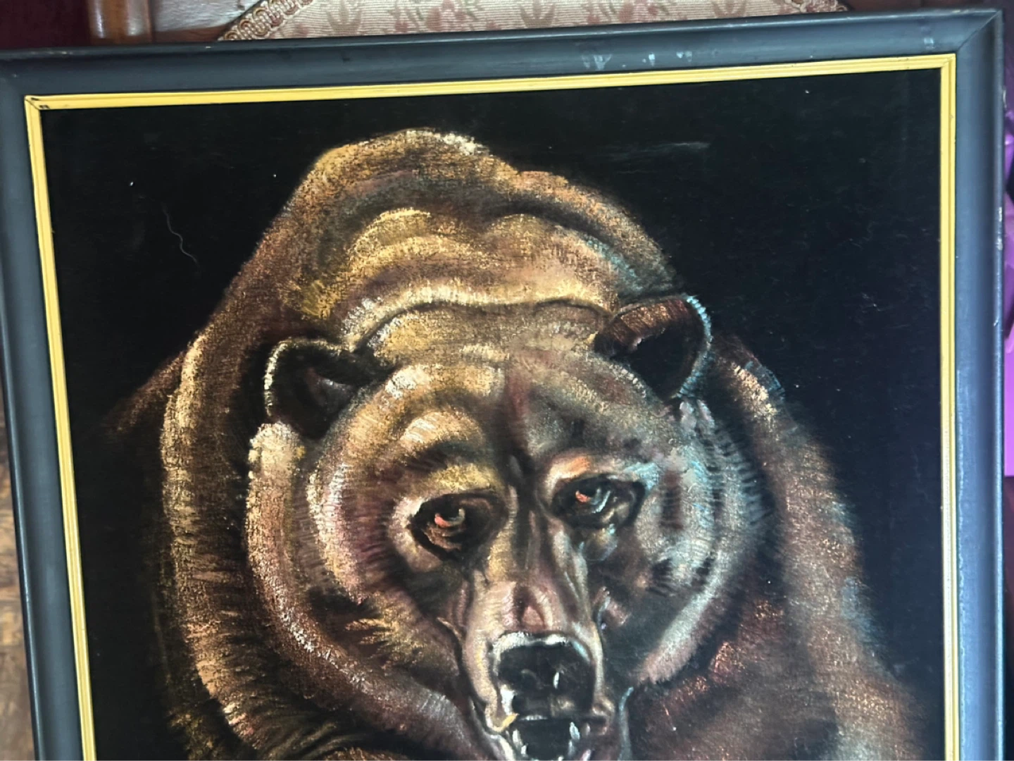 Signed Vintage grizzly velvet painting - photo 2
