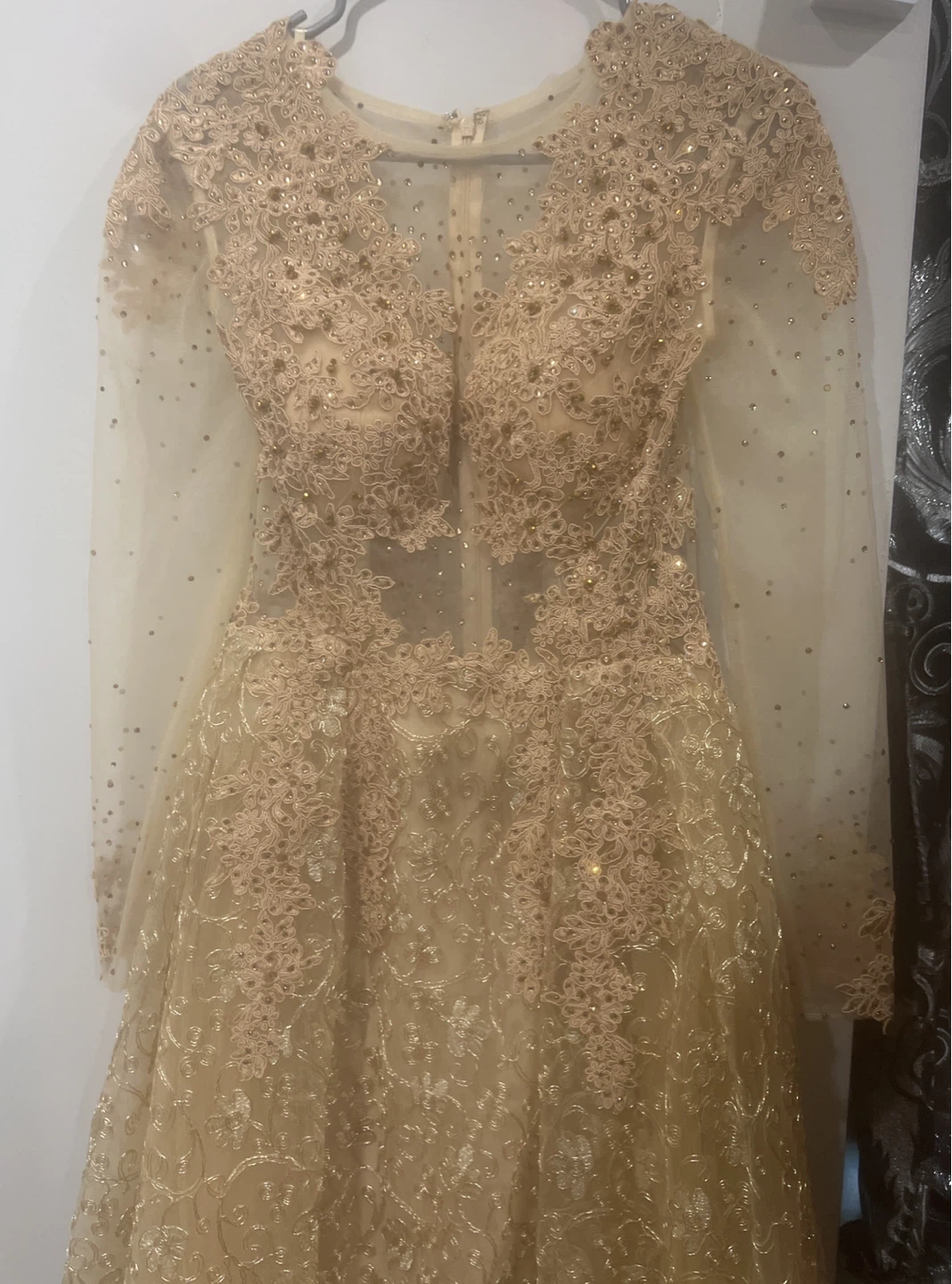Gold Beaded Long Sleeve Formal Gown - photo 2