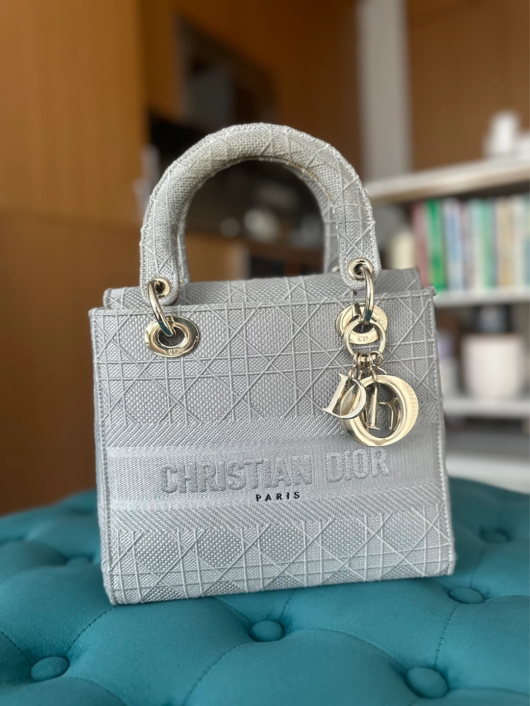 Grey Canvas Cannage Lady Handbag