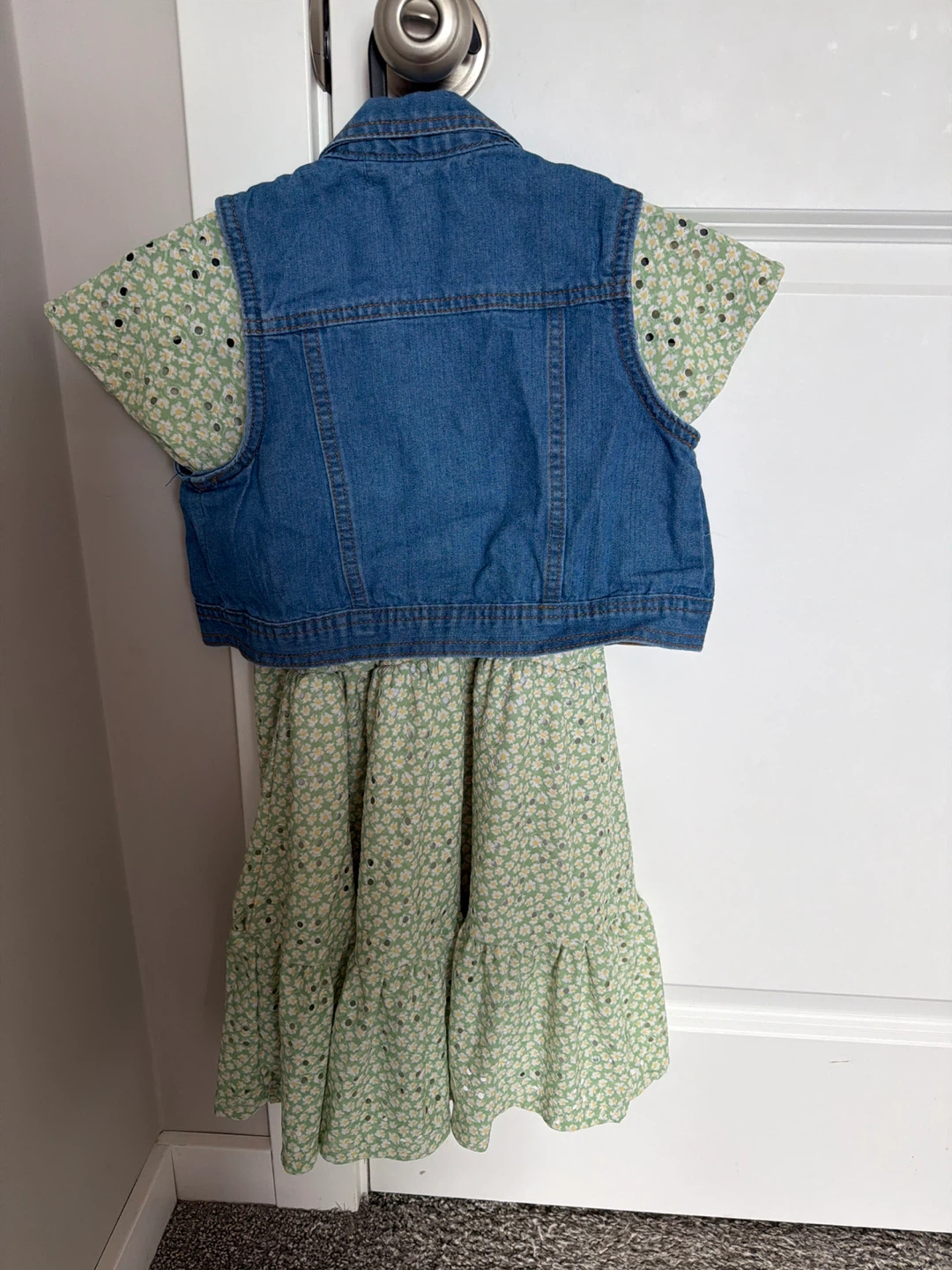 Girl's Denim Vest and Floral Dress Set - photo 2