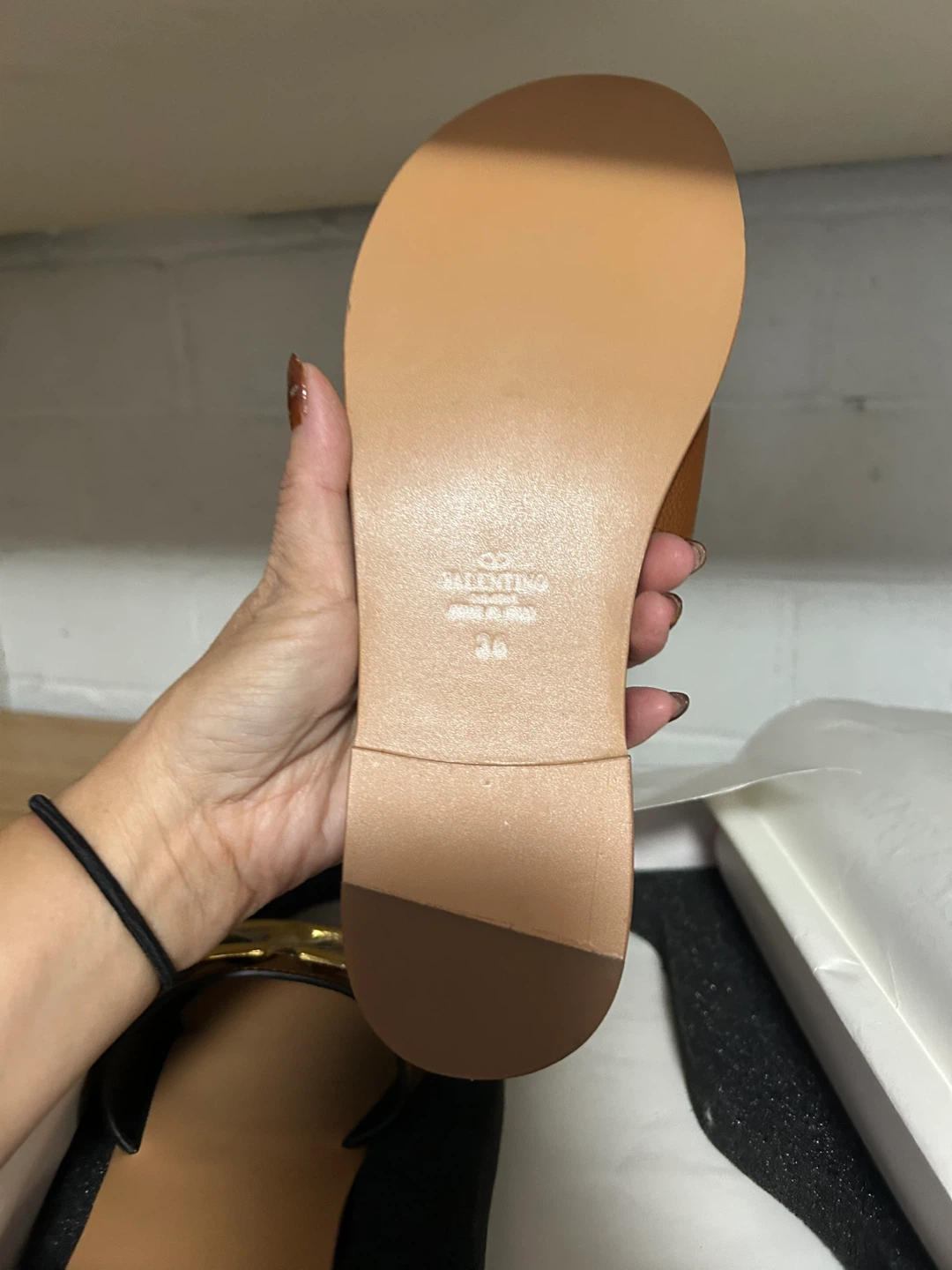 Valentino Garavani Brown Leather Slide Sandals - photo 3