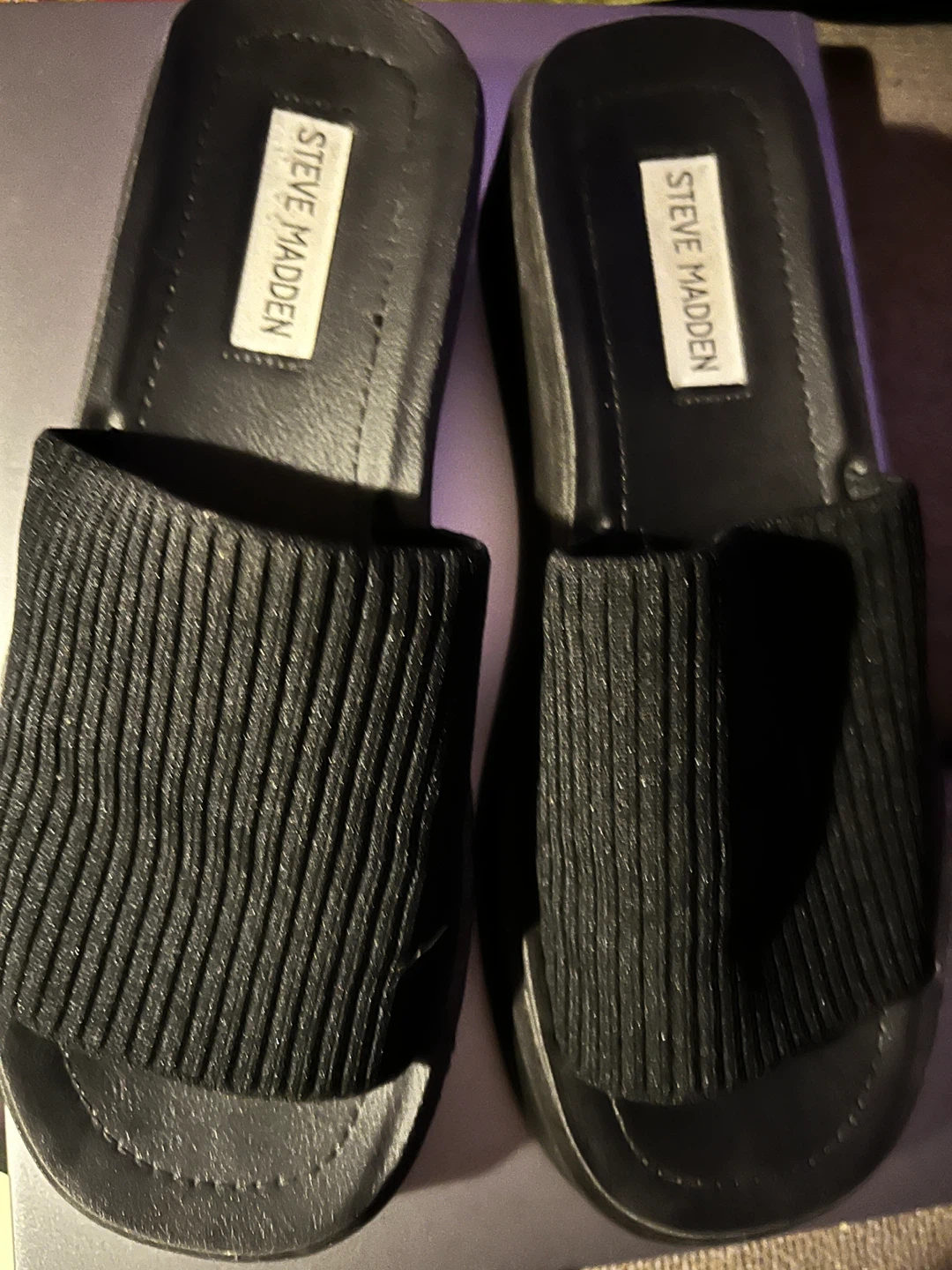Steve Madden Black Slides