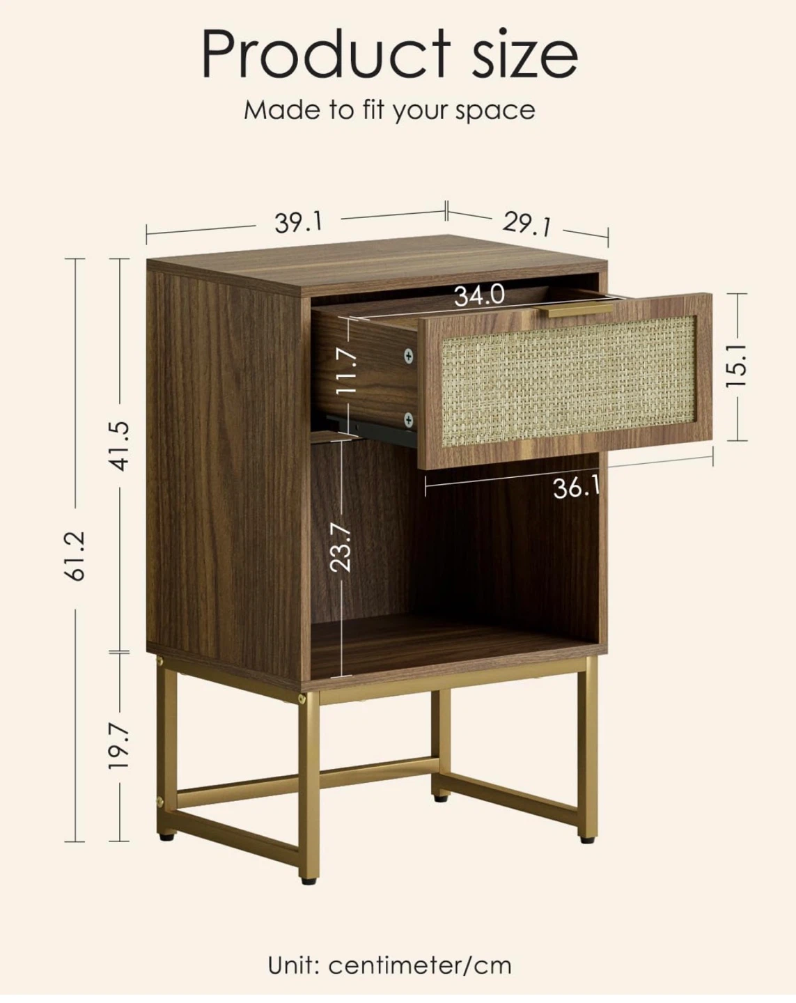 Rattan Nightstand with Drawer - photo 2