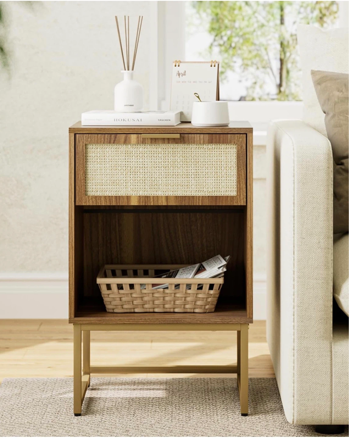 Rattan Nightstand with Drawer