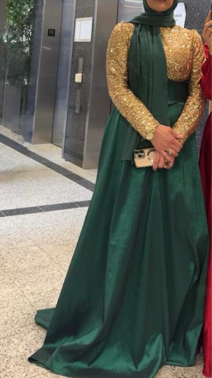 Emerald Green Dress with Gold Sequin Top - photo 2