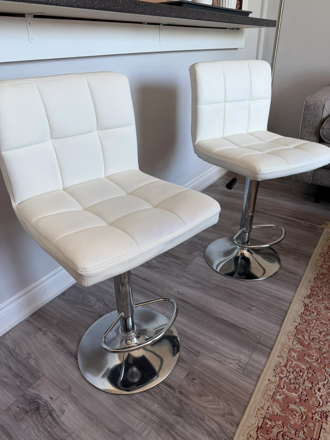 White Faux Leather Bar Stools - Set of 2 - photo 2