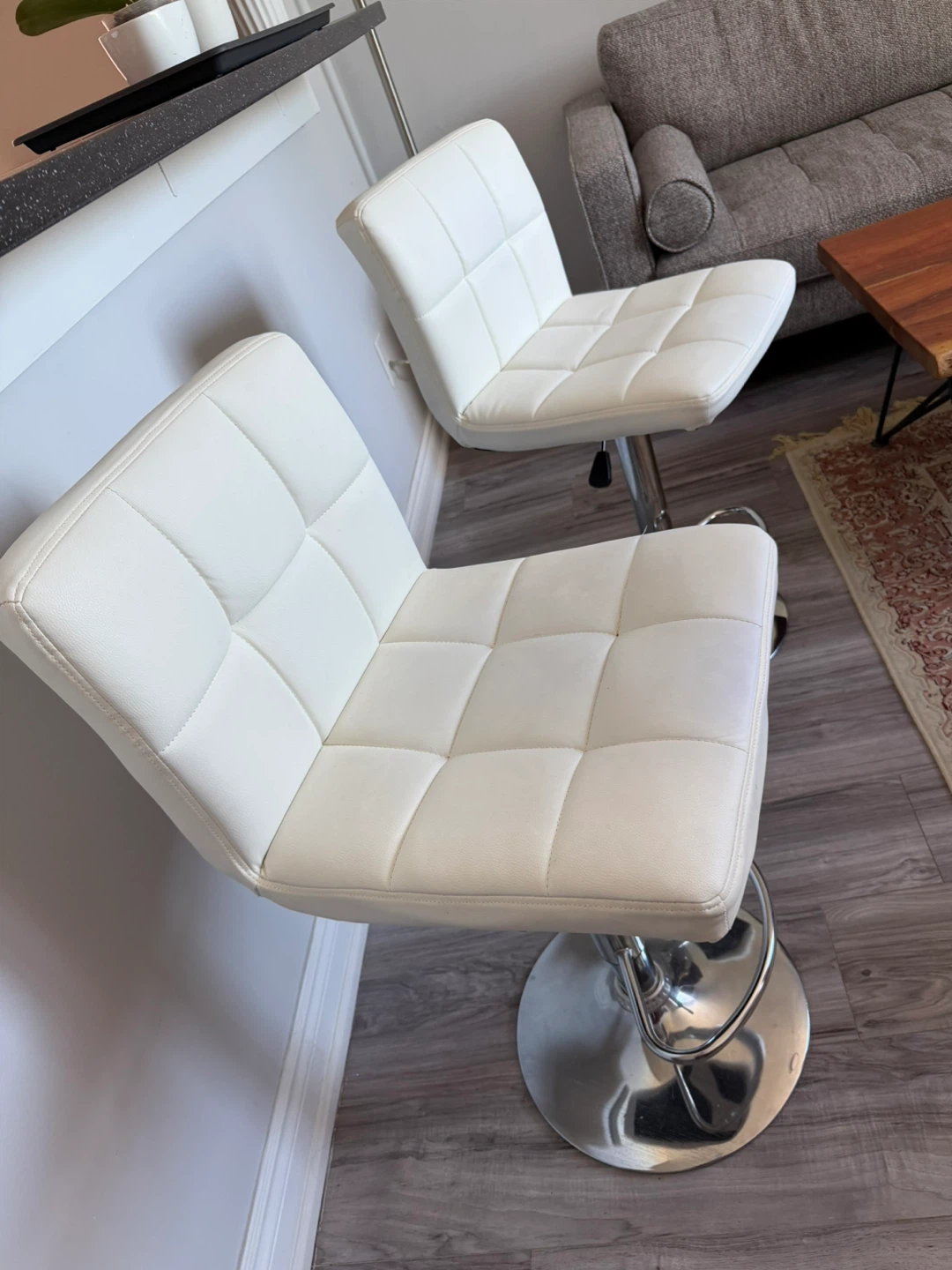 White Faux Leather Bar Stools - Set of 2 - photo 4