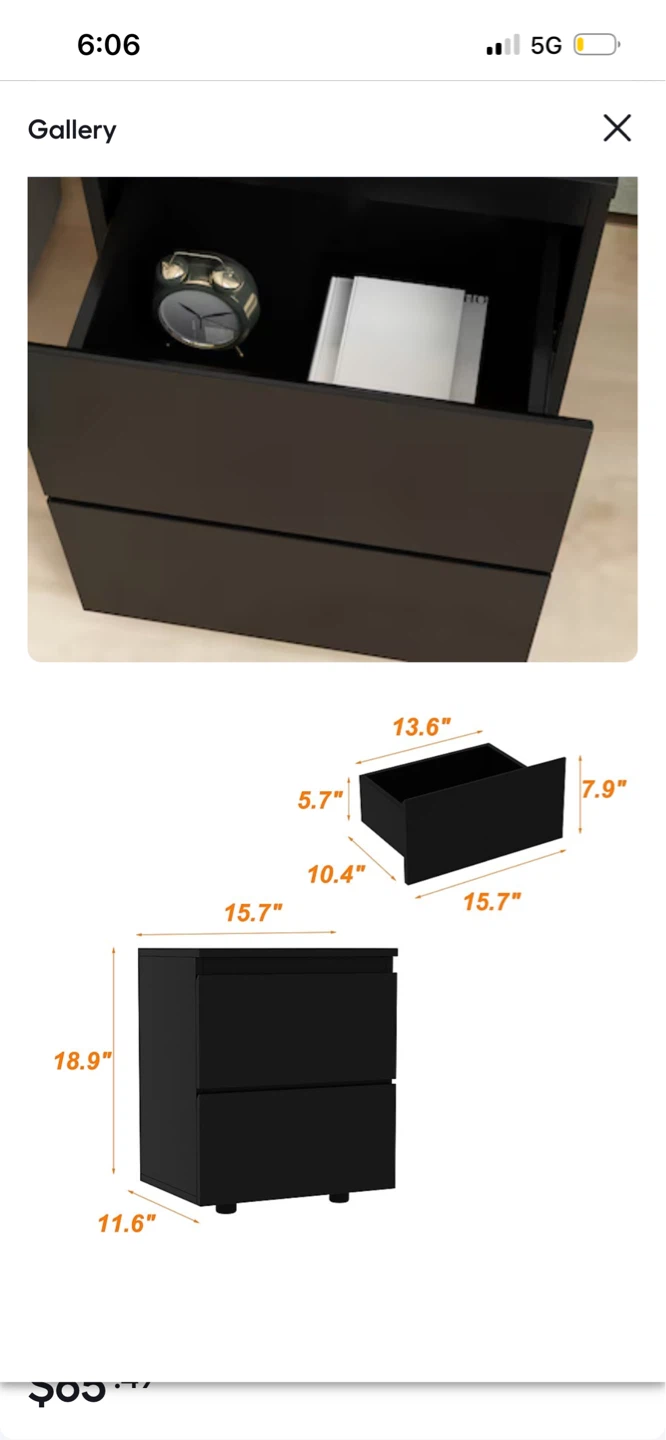 New Black 2-Drawer Nightstand - photo 3