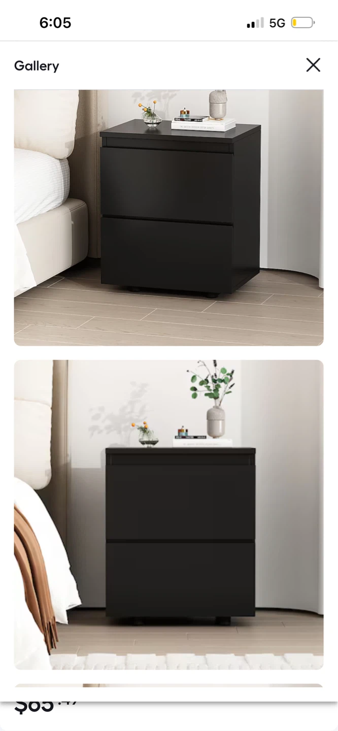 New Black 2-Drawer Nightstand
