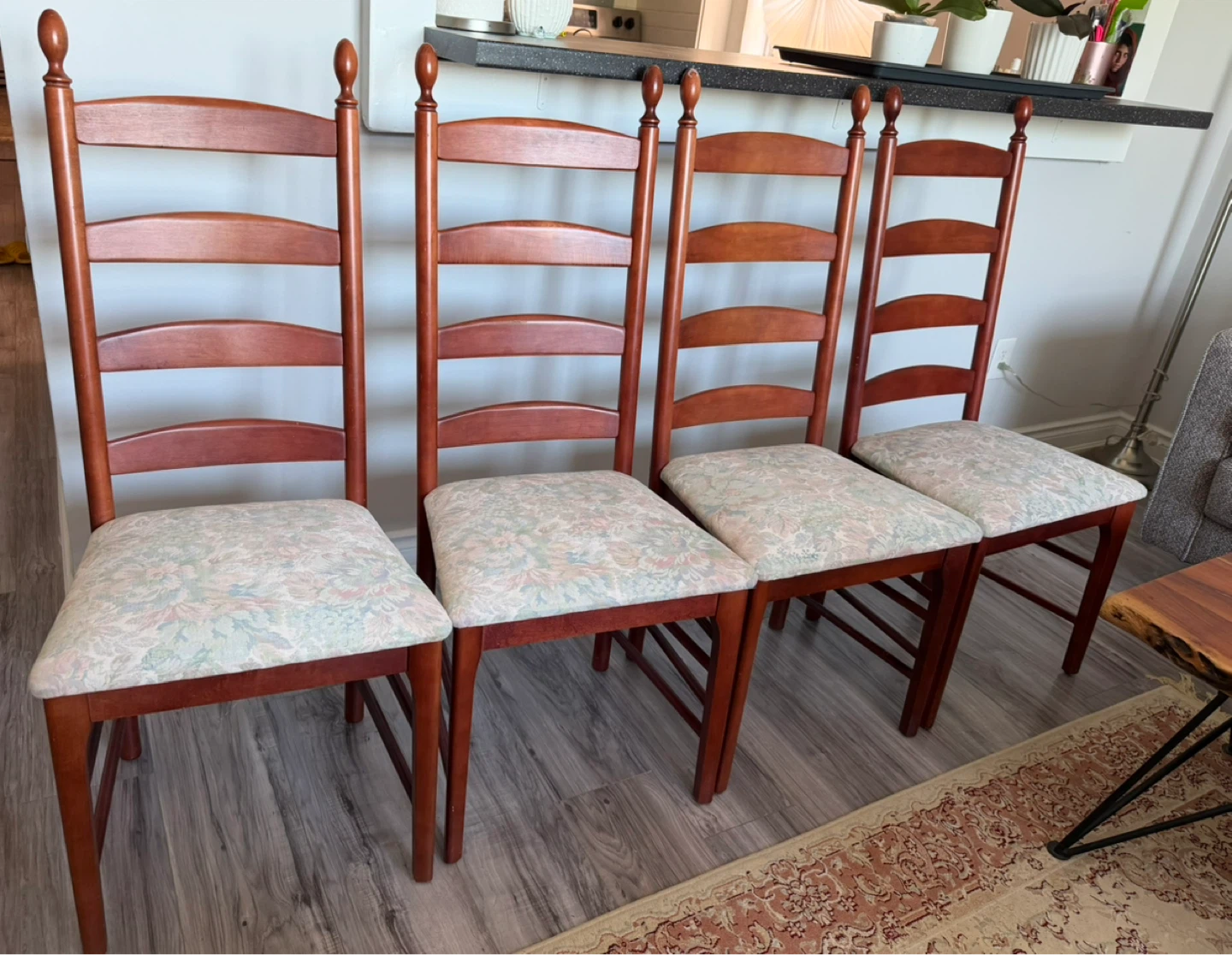 Set of 4 Vintage Wooden Ladder Back Dining Chairs - photo 2
