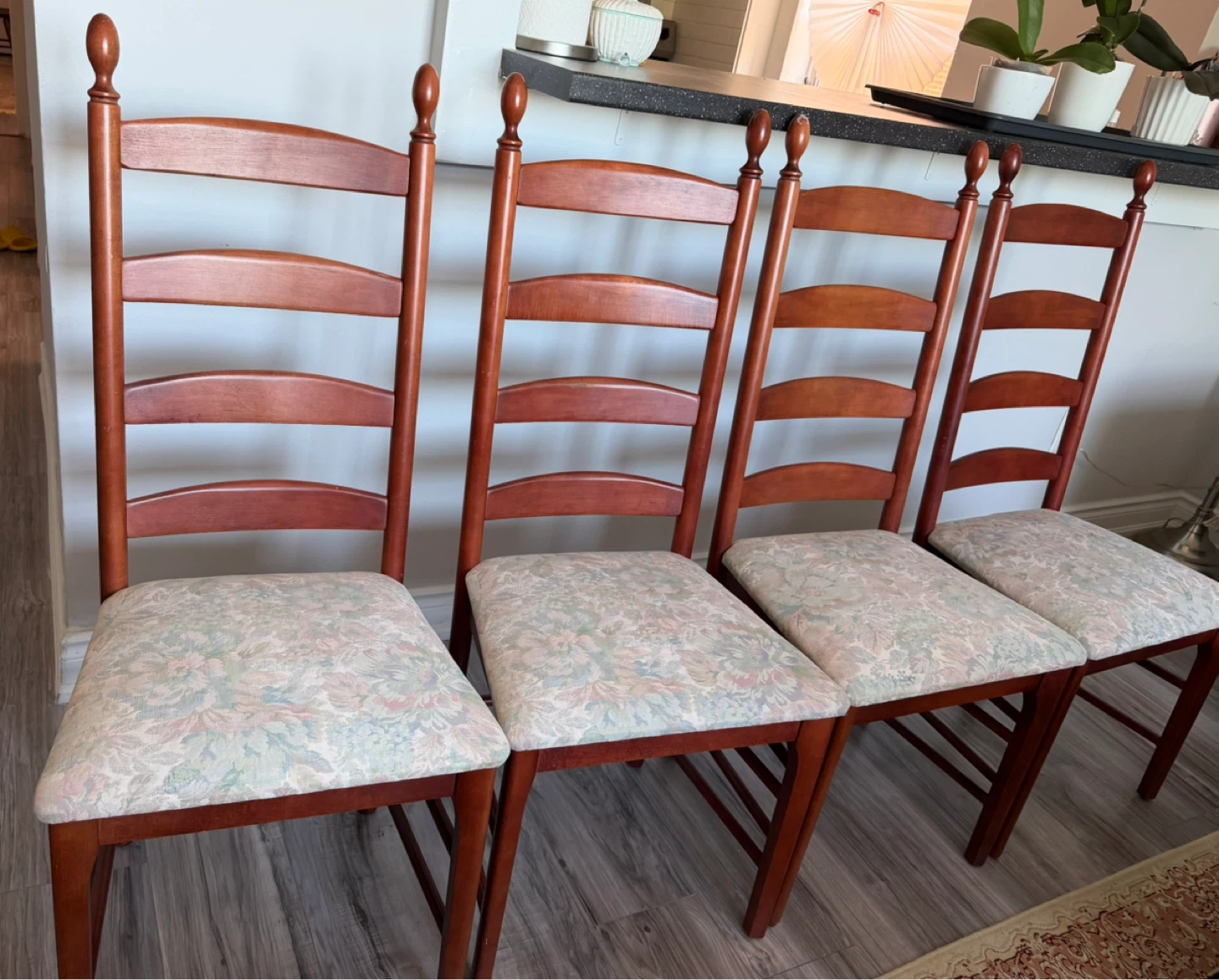 Set of 4 Vintage Wooden Ladder Back Dining Chairs