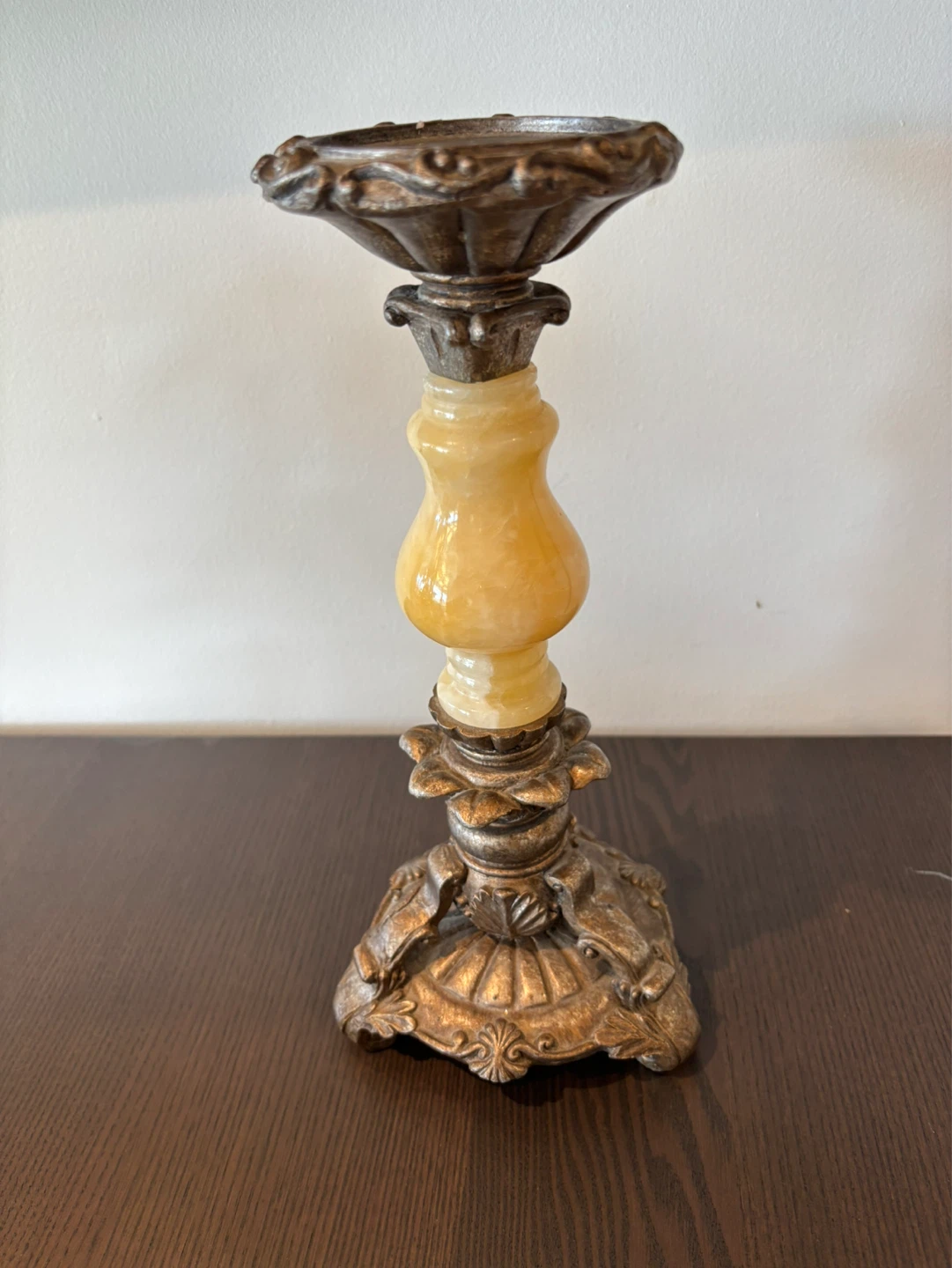 Vintage Onyx and Metal Candlestick Holder