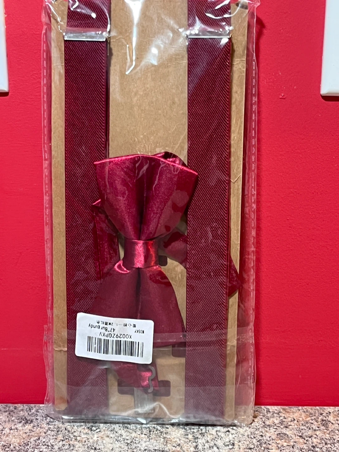 Burgundy Bowtie and Suspenders Set