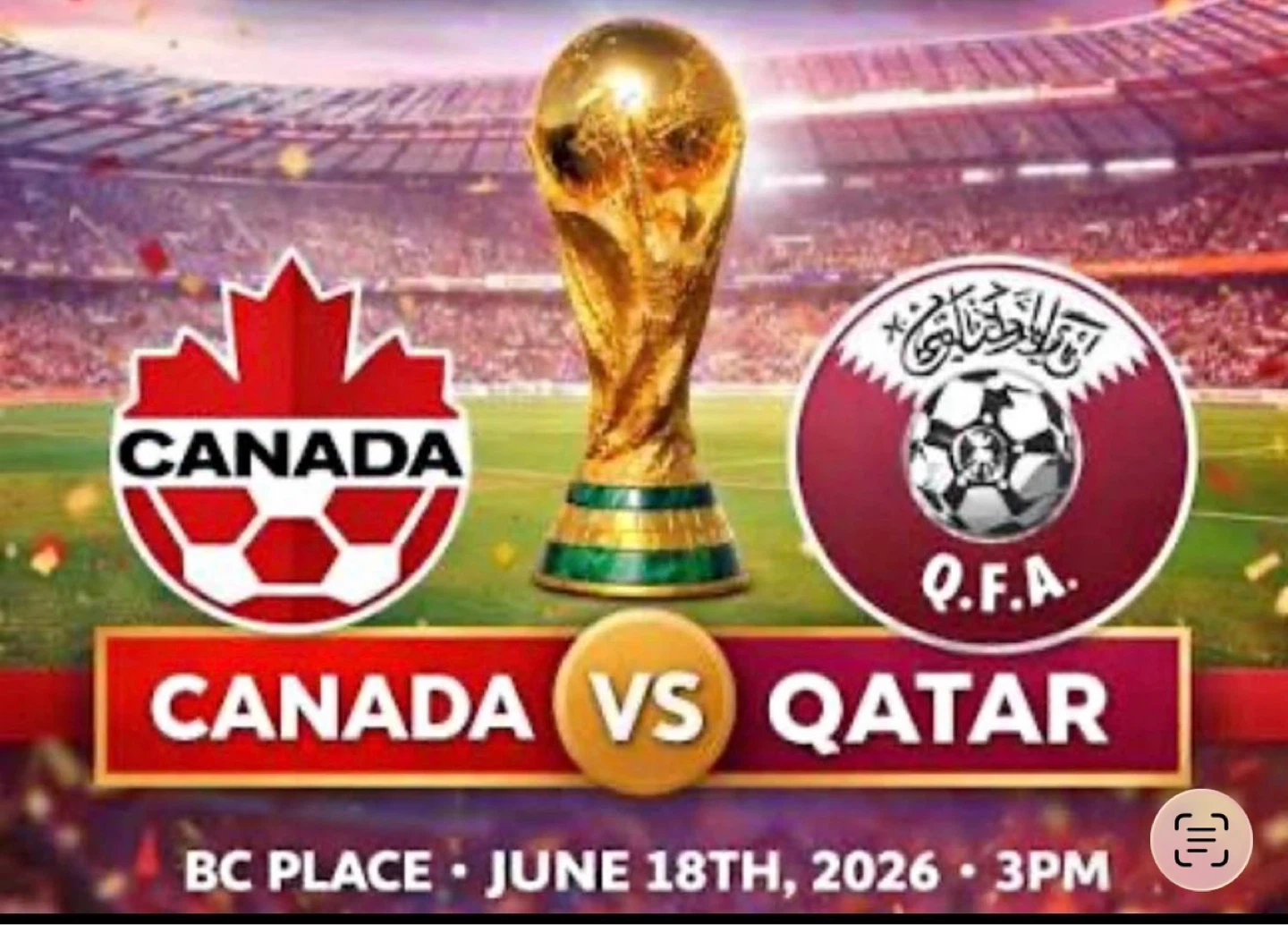 Canada vs Qatar FIFA World Cup Match Ticket