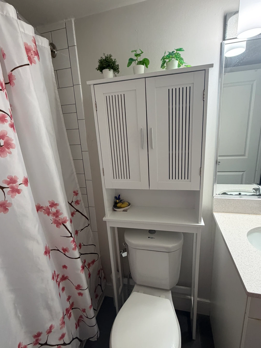 White Toilet Storage Cabinet with Doors