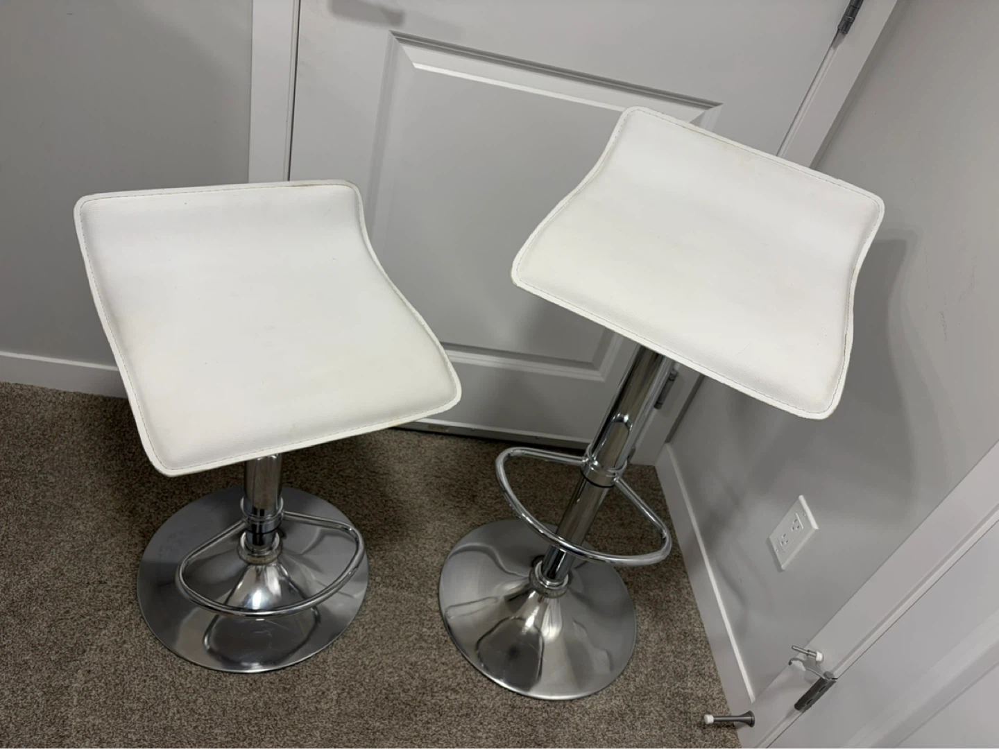 White Adjustable Bar Stools (Set of 2)