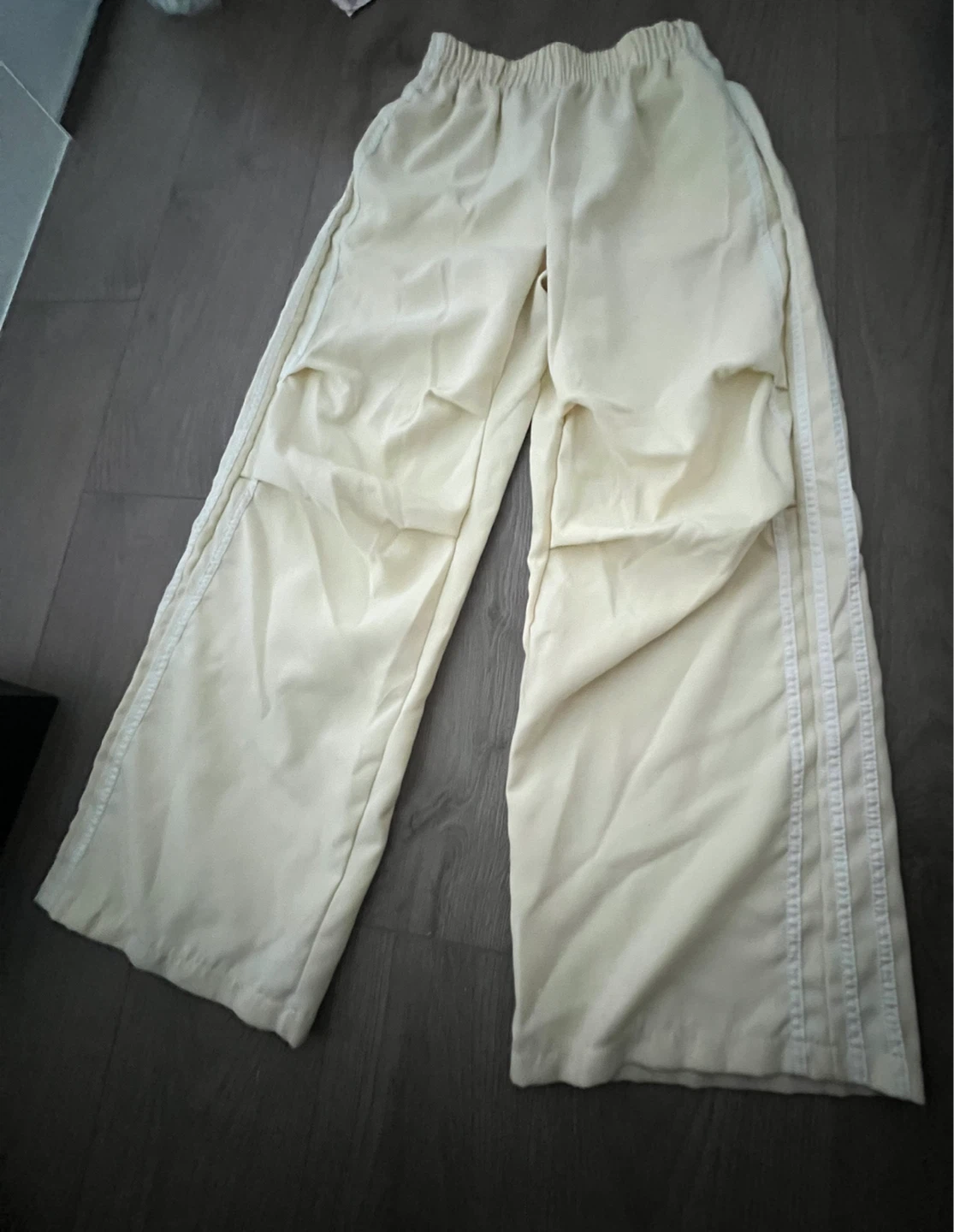 Cream Wide Leg Track Pants