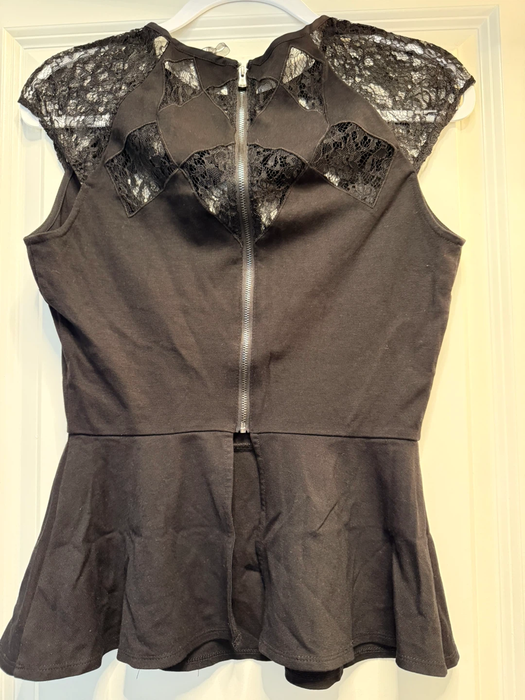 Guess Black Peplum Top with Lace Details - photo 3