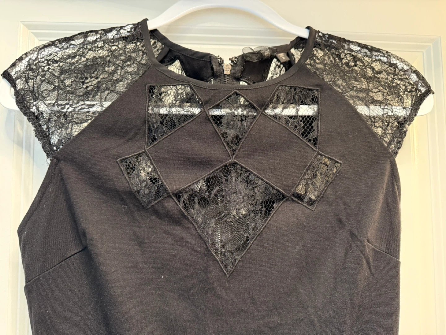 Guess Black Peplum Top with Lace Details - photo 2