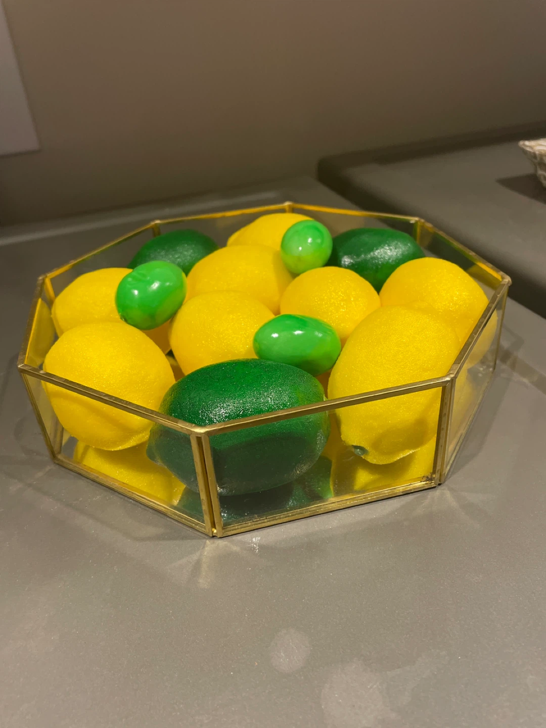 Decorative Lemons and Limes in Hexagonal Glass Holder - photo 2