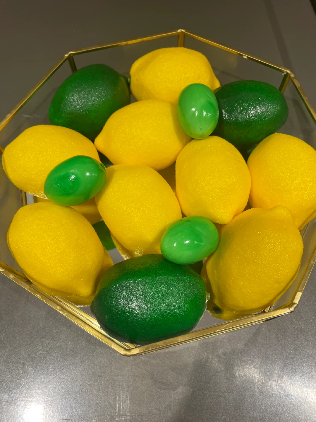 Decorative Lemons and Limes in Hexagonal Glass Holder - photo 3