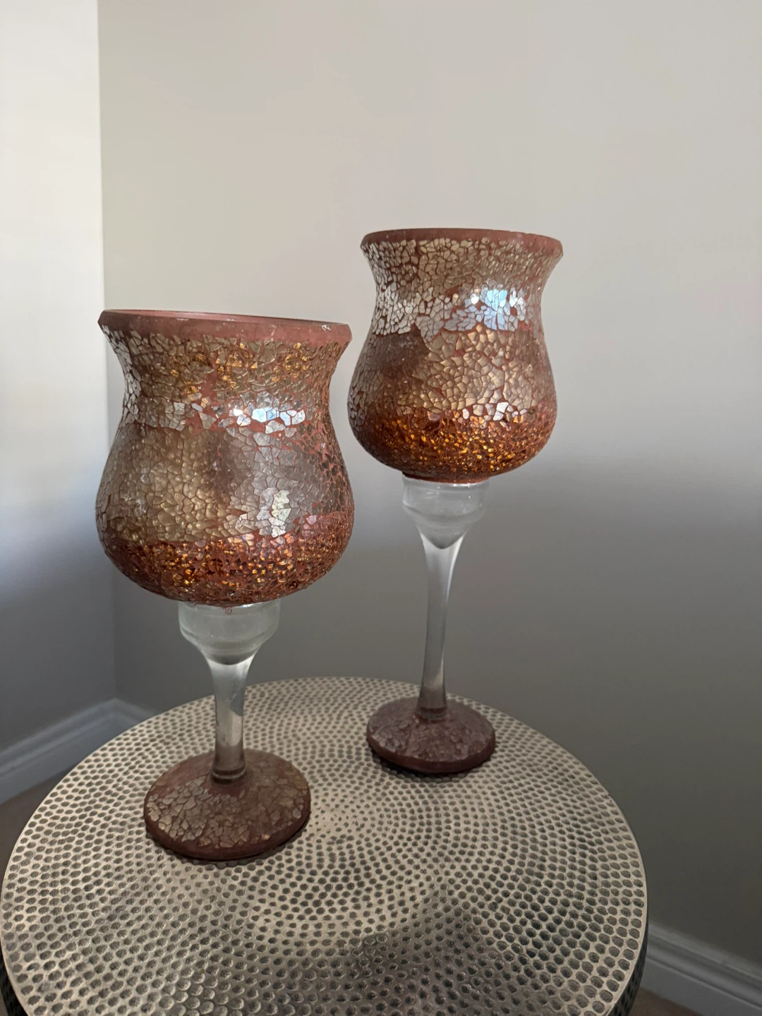 Mosaic Glass Candle Holders - Set of 2