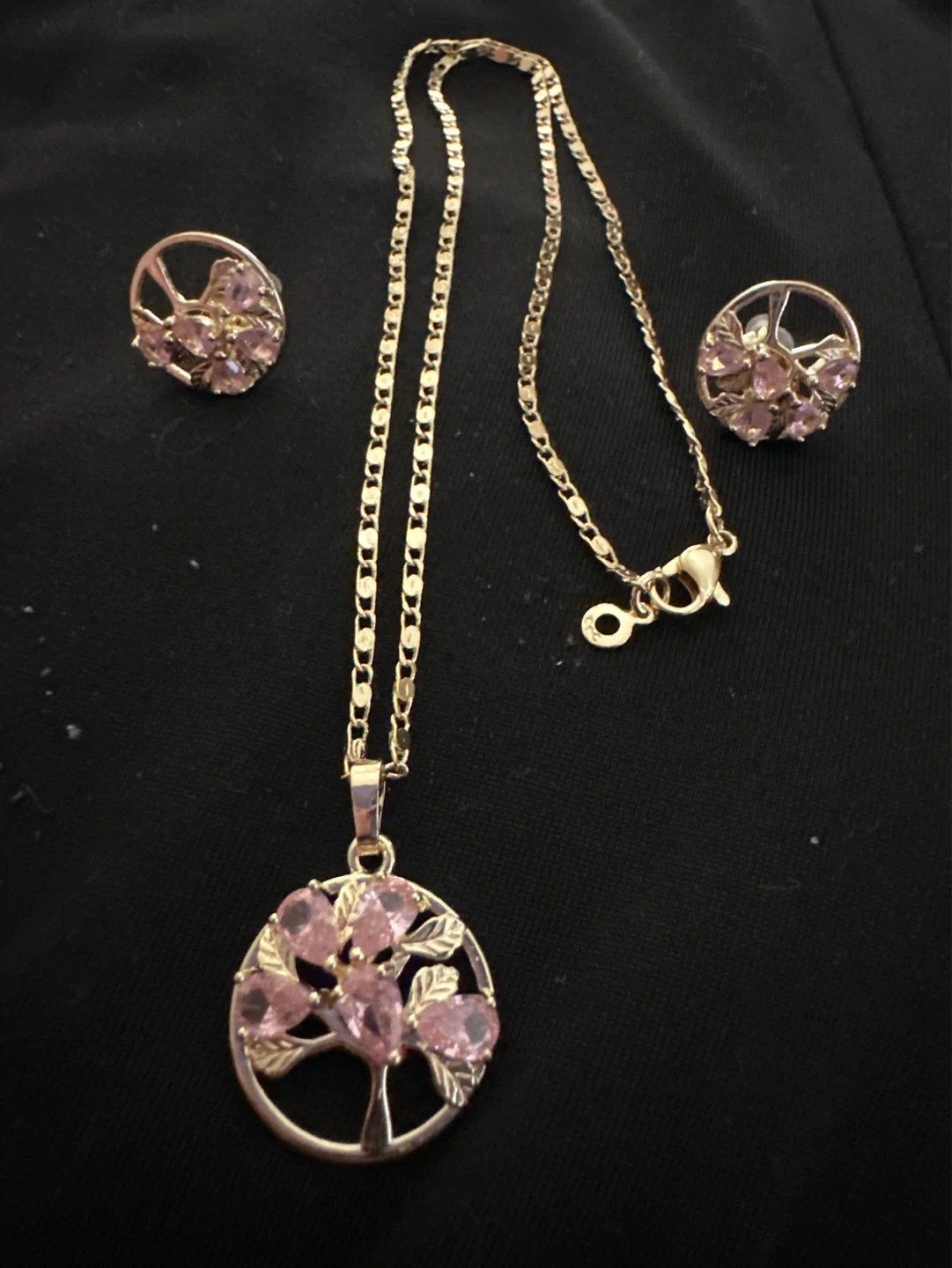 Tree of Life Pendant Necklace and Earrings Set - Pink