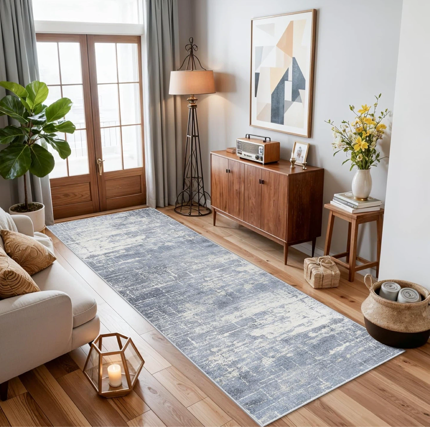Runner Rug - 2x8 Abstract Pattern, Spill & Stain Resistant