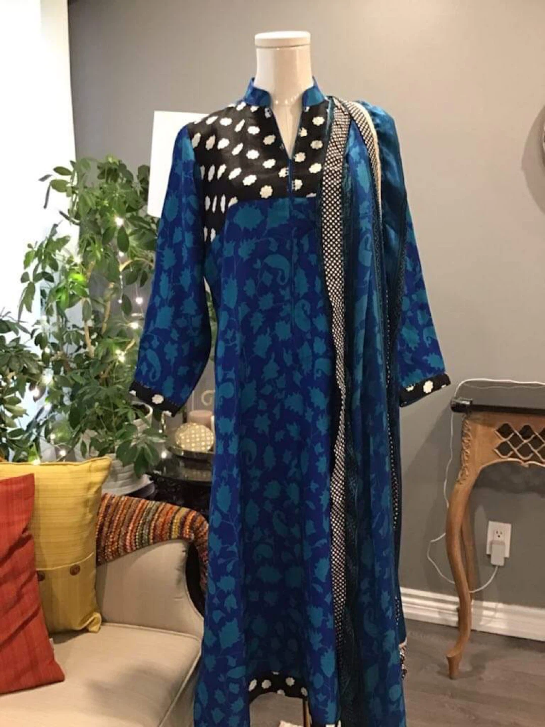 Blue Paisley Print Kurti with Scarf