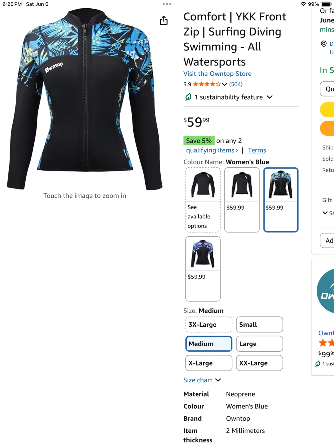 New Classy Women's Wetsuit Top Medium - photo 2