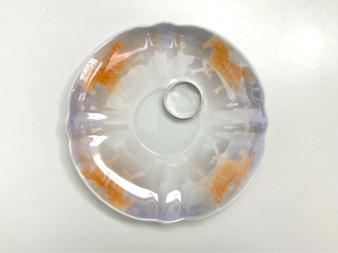 Small Vintage Lustreware Ring Dish with Horses