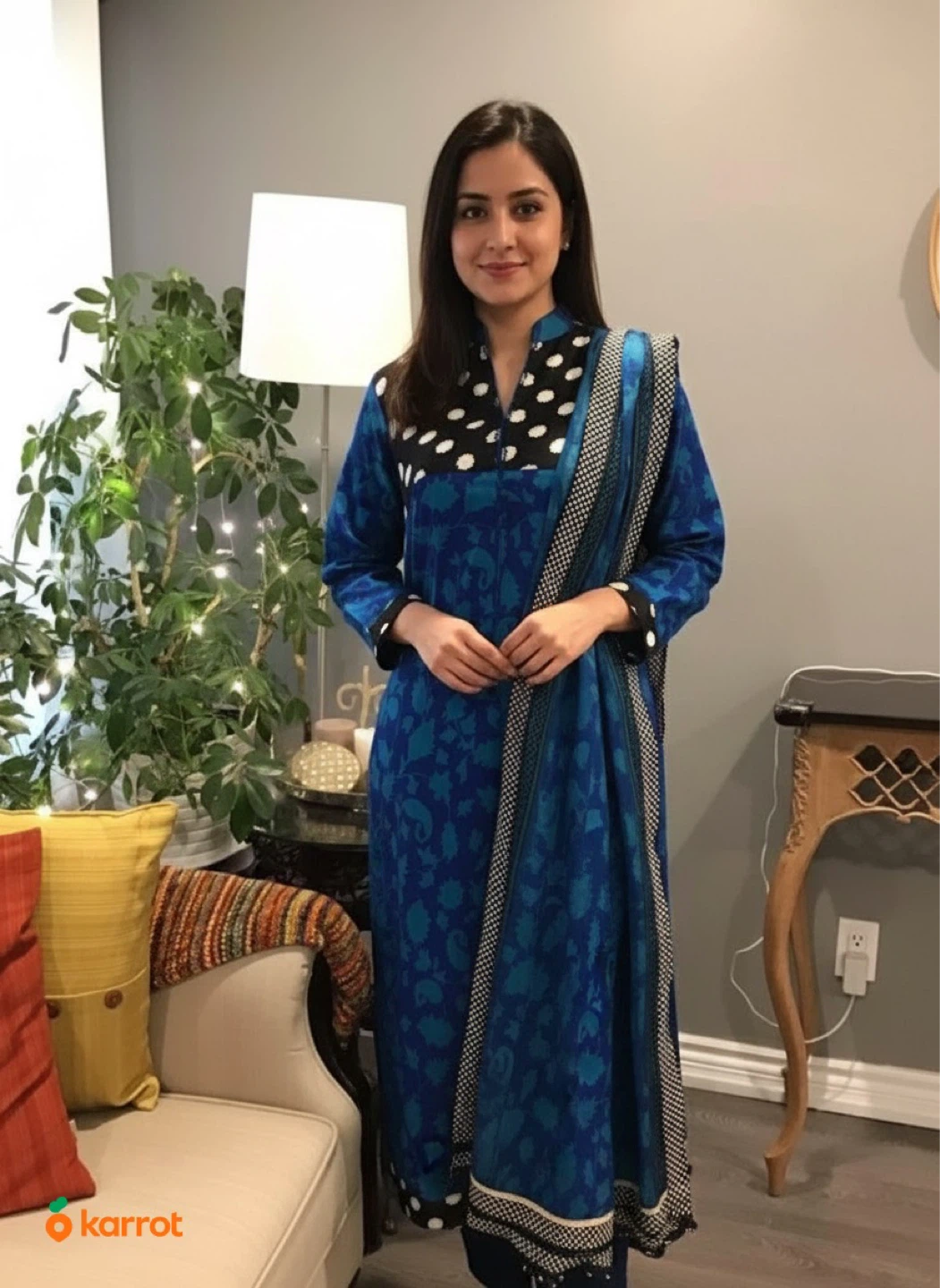 Blue Printed Kurti with Dupatta