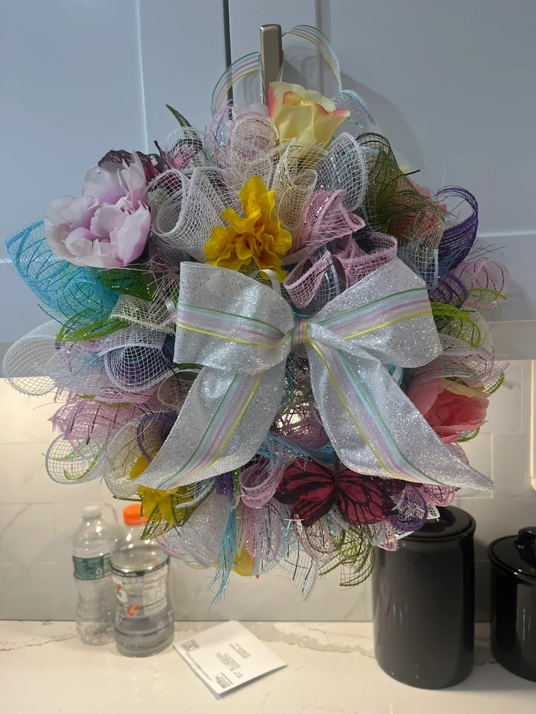 Colorful Floral Wreath with Butterflies