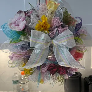 Colorful Floral Wreath with Butterflies