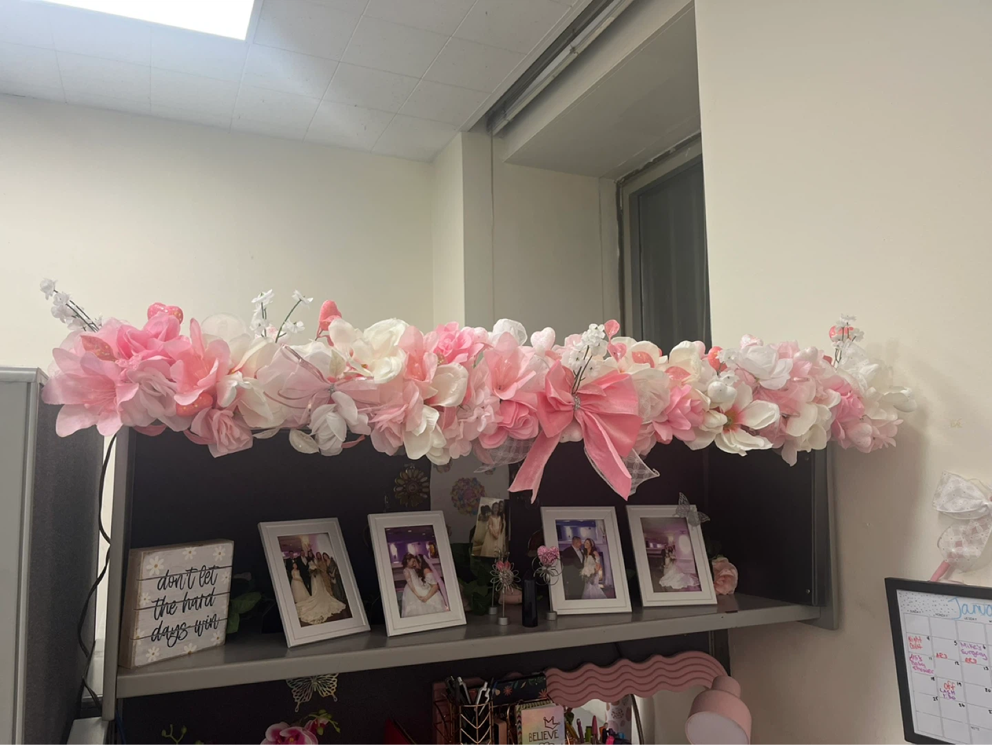 Pink and White Floral Garland with Bow