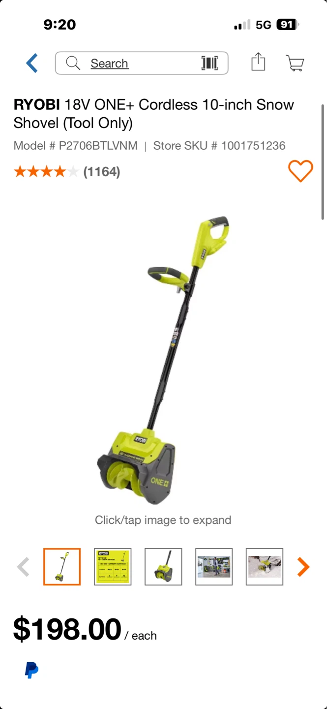 RYOBI 18V ONE+ Cordless 10-inch Snow Shovel